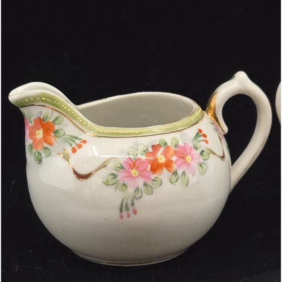 Antique Nippon Hand-Painted Creamer & Sugar Bowl Set Floral Design - Picture 3 of 10